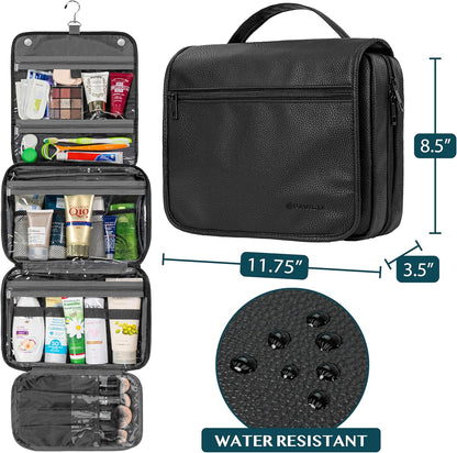 PAVILIA Hanging Toiletry Bag Women Men, Foldable Cosmetic Organizer Travel Bag, Water Resistant Makeup Bag Toiletries, Large Travel Essentials Kit (Black)
