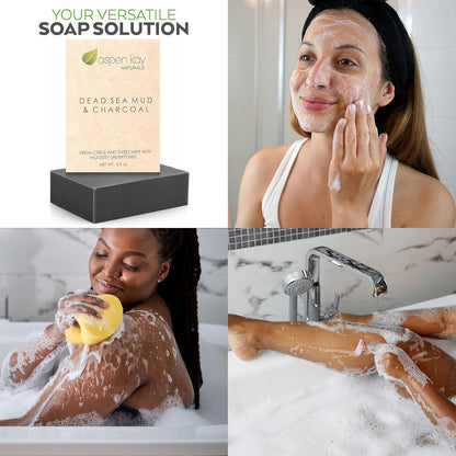 Aspen Kay Naturals Dead Sea Mud and Charcoal Soap Bar. With Organic Shea Butter & Pure Essential Oils. Charcoal Face Wash for Men, Women & Teens. (6 pack)