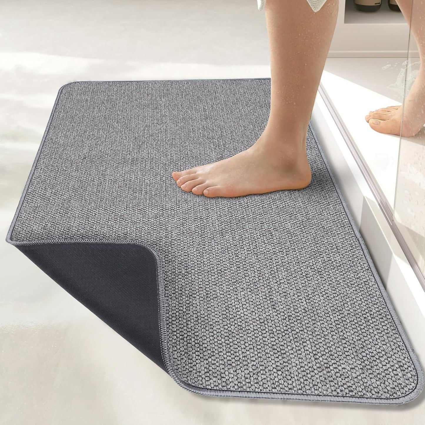 Bath Mat,Ultra Thin Bathroom Rugs,Rubber Bath Mats for Bathroom,No Slip Bath Rugs,Quick Dry,Machine Washable,Low Pile,Absorbent,Shower Outside,Sink,Home Decor Accessories.Grey,1'5"x2'3"(2 Pack)
