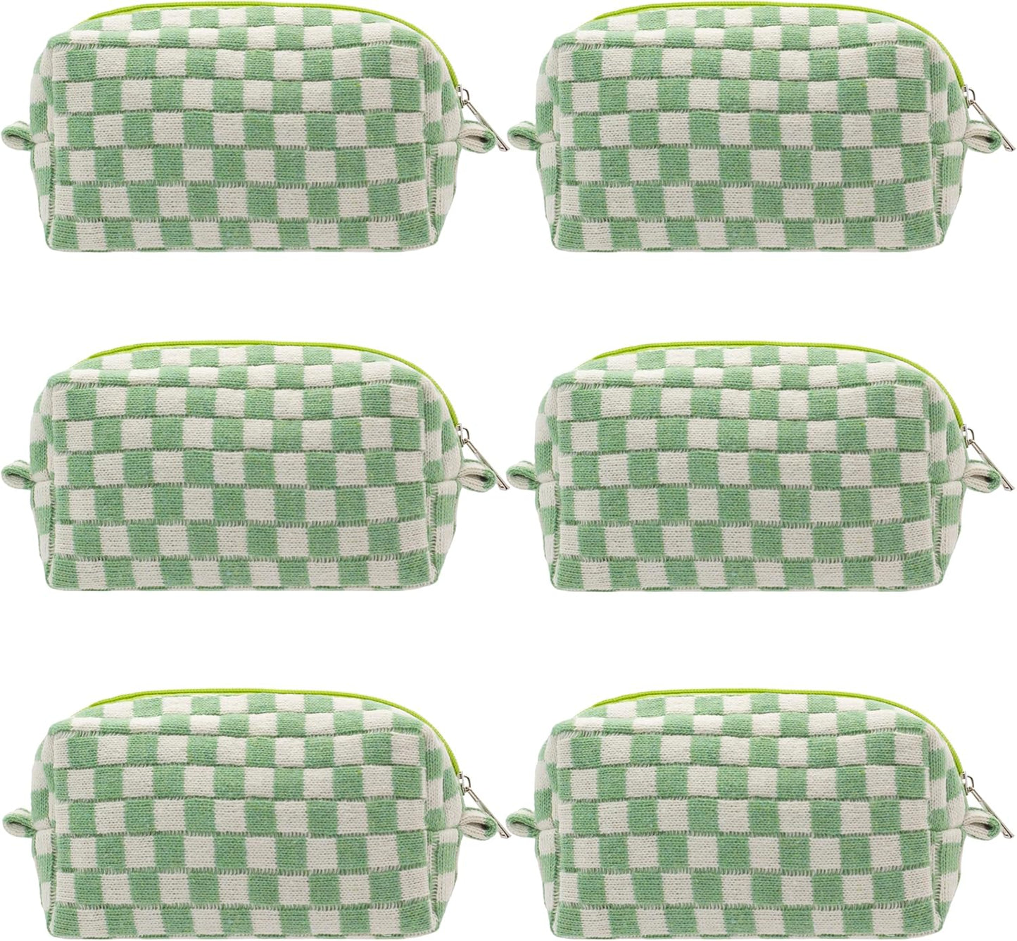 PAZIMIIK Checkered Makeup Bag for Purse Portable Zipper Make Up Pouch Small Cosmetic Case for Travel Accessories (6PCS Light Green)