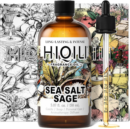 HIQILI Sea Salt Sage Fragrance Oil for Diffuser Use, Candle Making Scents, Soap Making Supplies, Car/Hotel Collection Diffuser Oil - 5.07 Fl Oz