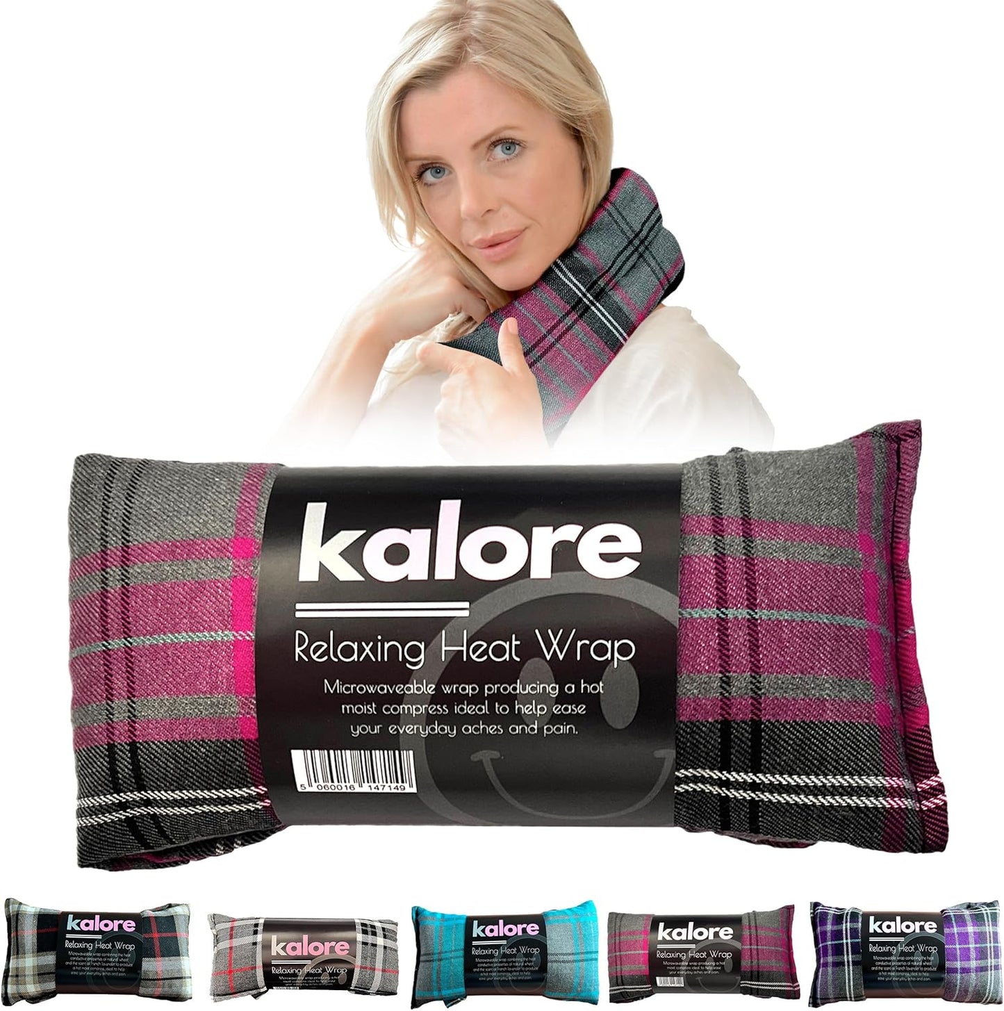 Microwavable Heating Pads for Winter Warmth, Back, Stomach & Head Comfort – Kalore Cotton Tartan Neck Wrap – Even Heat Distribution Hot Compress Bag – Wheat Heat Pad XL – Lavender Scent – Pink