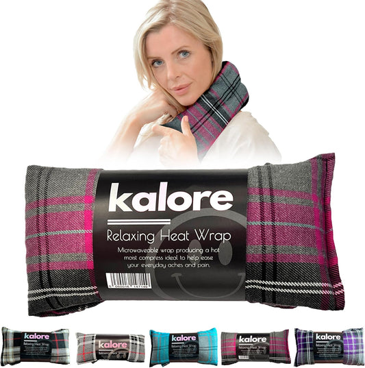 Microwavable Heating Pads for Winter Warmth, Back, Stomach & Head Comfort – Kalore Cotton Tartan Neck Wrap – Even Heat Distribution Hot Compress Bag – Wheat Heat Pad XL – Lavender Scent – Pink