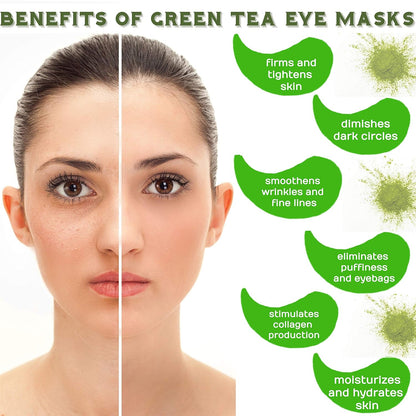 Green Tea Matcha Eye Mask Under Eye Patches Treatment for Dark Circles, Eye Bags, Puffiness - Anti-Wrinkle With Hyaluronic Acid and Collagen - 30 Pairs/60 Pcs.