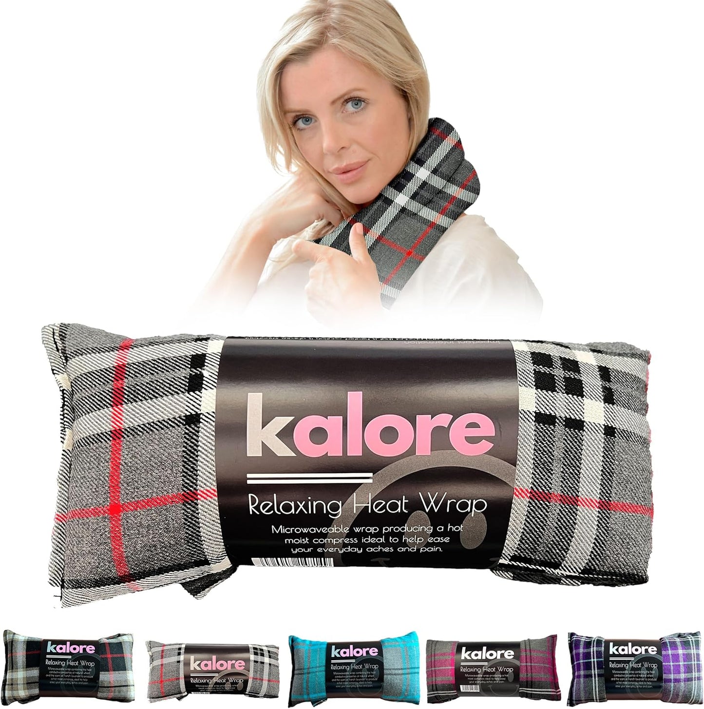 Microwavable Heating Pads for Winter Warmth, Back, Stomach & Head Comfort – Kalore Cotton Tartan Neck Wrap – Even Heat Distribution Hot Compress Bag – Wheat Heat Pad XL – Lavender Scent – Gray