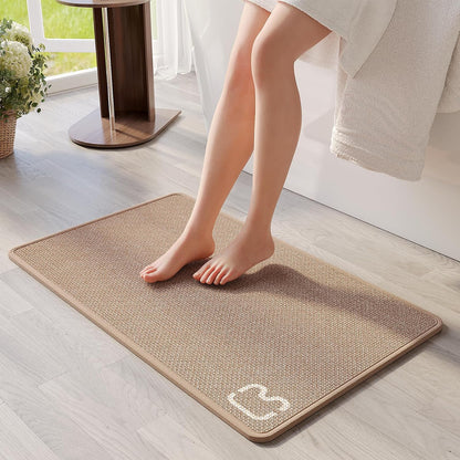 Ultra Thin Braided Bathroom Rugs Bath Mat Non Slip Washable, Rubber Backing Super Absorbent Thin Bathroom Rug Fit Under Door, Quick Dry Entrance Bath Rug Shower Floor Mat, Brown 20"x32"