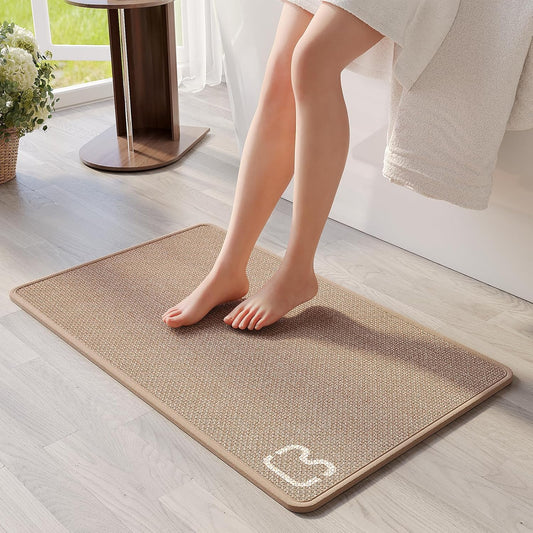Non Slip Bath Mat Bathroom Rugs, Rubber Backing Braided Ultra Thin Bath Mats, Super Absorbent Quick Dry Bath Rug Shower Mat, Bathroom Floor Mat Fit Under Door, Machine Washable, Brown 16" x 24"