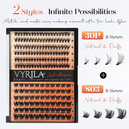Lash Clusters-VYRILA 0.07mm Wispy Eyelashes C Curl Eyelash Clusters 8-14mix Individual Lashes Extension DIY at Home (30P+S03 186pcs-8-14mix)