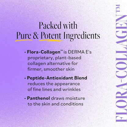 DERMA E Advanced Peptides and Vegan Flora-Collagen Serum – Double Action Collagen Face Cream with Peptide Complex – Intensely Hydrating Serum for Lines, Wrinkles and Redness, 2 oz