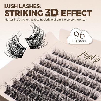 PopUp Cluster Lashes Wispy Cluster Eyelash Extensions 3D DIY Lash Clusters 10-16mm Multilayered Eyelash Clusters, Reusable Fluffy Individual Lashes Cluster(BDD02)