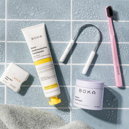 Boka Tongue Scraper for Adults & Kids with Case - Stainless Steel Tongue Cleaner w/Linen Travel Pouch - Scrubber to Remove Tongue Buildup and Freshens Breath (Pack of 1)