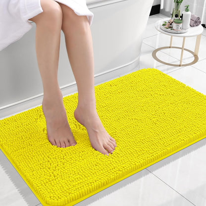 OLANLY Bathroom Rugs 24x16, Extra Soft Absorbent Chenille Bath Rugs, Rubber Backing Quick Dry, Machine Washable Bath Mats for Bathroom Floor, Tub and Shower, Home Decor Accessories, Lemon Yellow