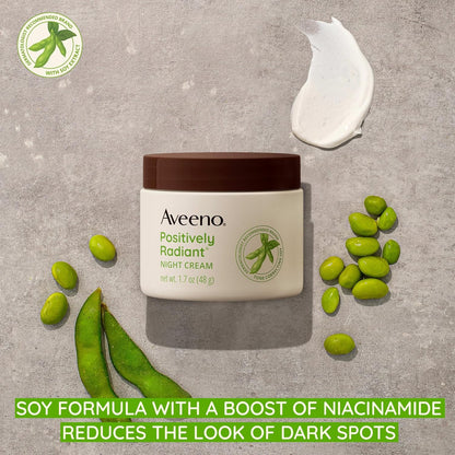 Aveeno Positively Radiant Moisturizing Face & Neck Night Cream with Tone Correcting Soy & Niacinamide, Night Cream Targets Dull Skin & Evens Skin Tone & Texture, Hypoallergenic, 1.7 oz