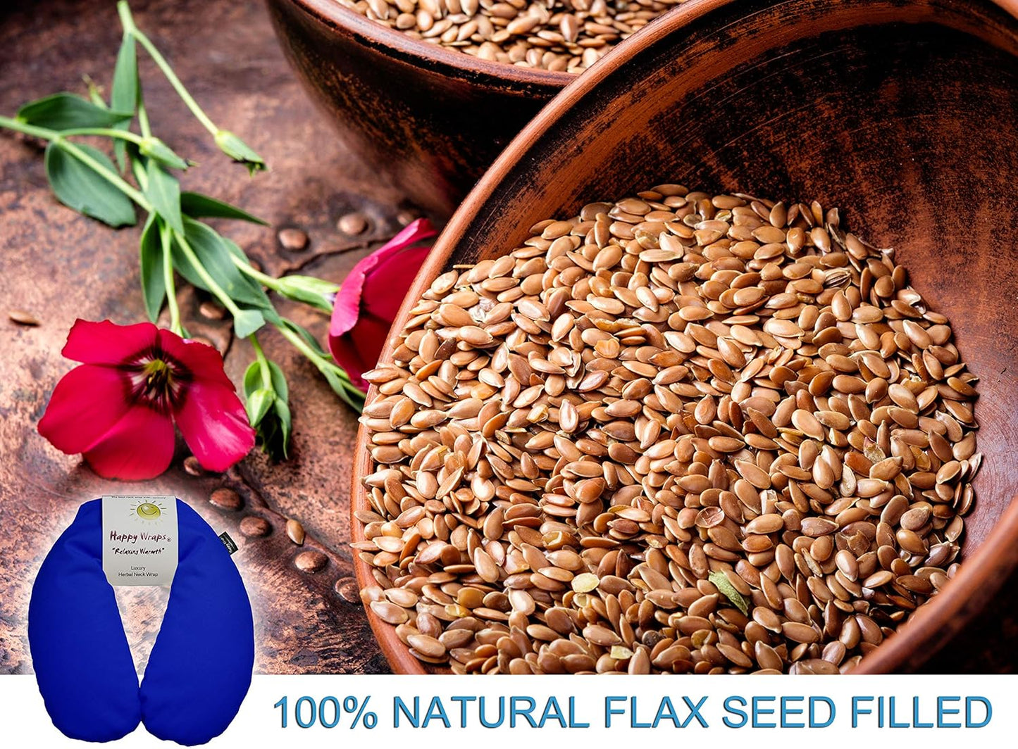 Microwavable Herbal Neck Wrap - Hot Cold Aromatherapy Neck Warming Pillow - Heating Pad for Migraines, Stress, Gifts for Women, Birthdays, Christmas and Free Sleep Mask - Navy Cotton