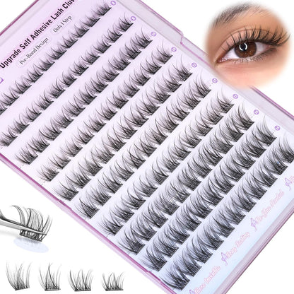 ALICE Self Adhesive Lashes Natural Look Clusters No Glue Needed Wispy Reusable Press on Lashes Pre-Glue 8-14mm 120pcs C Curl With Lash Tweezers
