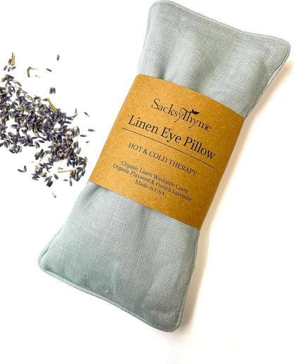 Organic Linen Eye Pillow - Lavender & Flaxseed for Relaxation, Yoga, Stress Relief - Microwavable Heating Pad & Cool Compress - Made in USA - Gifts for Meditation