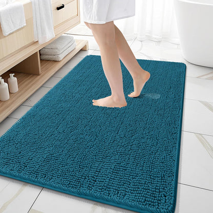 OLANLY Bathroom Rugs 59x35, Extra Soft Absorbent Chenille Bath Rugs, Rubber Backing Quick Dry, Machine Washable Bath Mats for Bathroom Floor, Tub and Shower, Home Decor Accessories, Peacock Blue