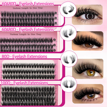 994Pcs Bulk Packs Lashes Clusters Kit Volume False Eyelash Extensions D Curl Wispy Individual Fake Eyelashes, Volume Studio Effect, Wholesale Large Pack with Glue&Seal|Tweezers|Removers|Cleanser