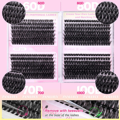Lash Clusters D-Curly Individual Lashes Volume Eyelash Clusters Bulk zanlufly Thick Lash Extension 560Pcs Natural DIY Eyelash Extension (9-16MM,60D+70D+80D+100D)
