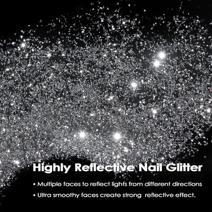 Allstarry Nail Glitter, 2 Colors Sparkling Silver Reflective Glitter Shiny White Diamond Dust Shimmery Sequins Crystal Gems for Nail Art Disco Party Nightclub Raves Festivals Concert Shows Wedding