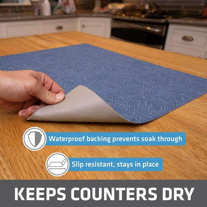 Drymate XL Dish Drying Mat, Oversized (19”x24”), Low-Profile, Super Absorbent, Quick Dry Fabric, Waterproof & Slip-Resistant, for Kitchen Counter, Trimmable, Easy to Clean (USA Made)(Blue)