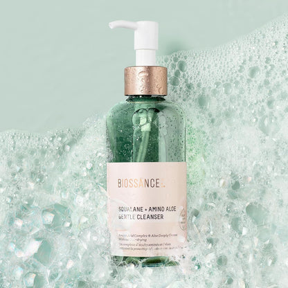 BIOSSANCE Squalane + Amino Aloe Gentle Face Wash – Foaming Facial Cleanser Gel – Hydrating for All Skin Types – Removes Makeup & Deeply Cleans Pores with Moringa Extract – Soothes with Aloe Vera