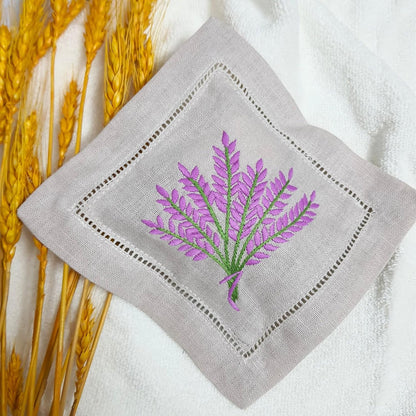 Hcraft Hand Embroidered Lavender Sachet Bags, 6"x6" Set of 3 Embroidery Natural Linen, Lavender Sachets for Drawers and Closets, Dried Lavender