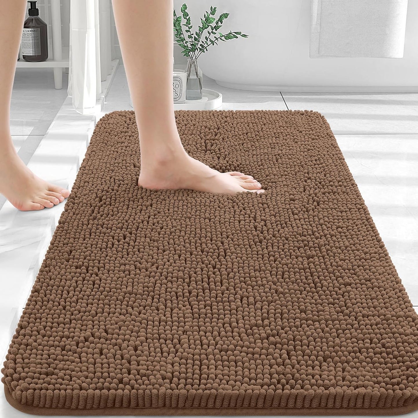 OLANLY Bathroom Rugs 36x24, Extra Soft Absorbent Chenille Bath Rugs, Rubber Backing Quick Dry, Machine Washable Bath Mats for Bathroom Floor, Tub and Shower, Home Decor Accessories, Mocha