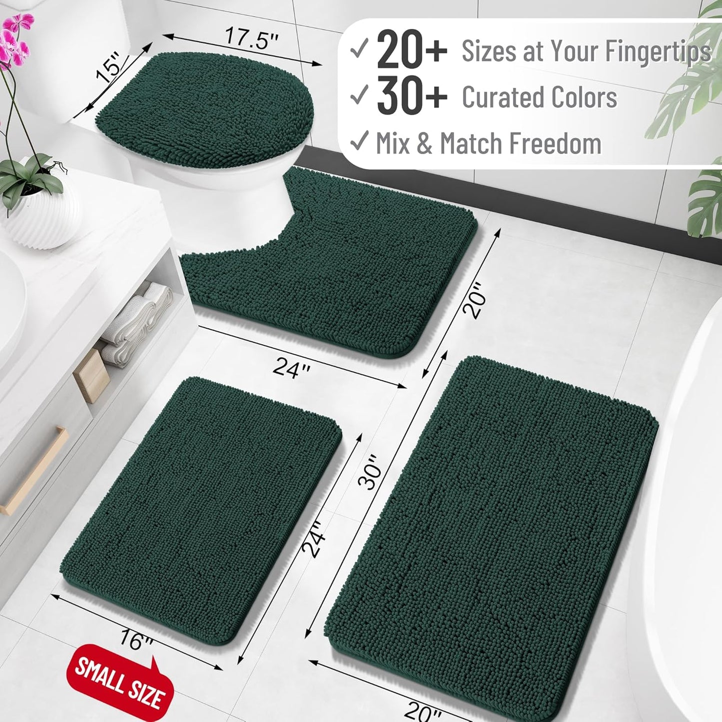 OLANLY Bathroom Rugs 36x24, Extra Soft Absorbent Chenille Bath Rugs, Rubber Backing Quick Dry, Machine Washable Bath Mats for Bathroom Floor, Tub and Shower, Home Decor Accessories, Blackish Green