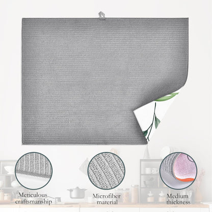 Succulent Flower Dish Drying Mat,Watercolor Plant Drying Rack Pad Countertop Dishes Ultra Absorbent Microfiber Kitchen Counter Mat for Coffee Countertop Decor 18x24 Inch