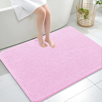 OLANLY Bathroom Rugs 40x32, Extra Soft Absorbent Chenille Bath Rugs, Rubber Backing Quick Dry, Machine Washable Bath Mats for Bathroom Floor, Tub and Shower, Home Decor Accessories, Pink