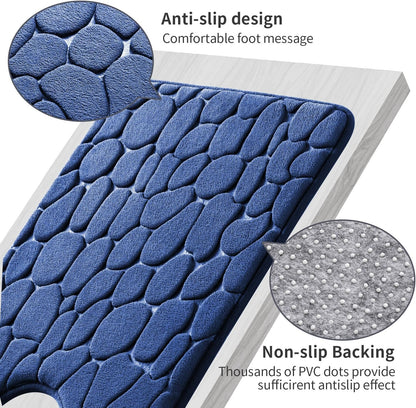 YIHOUSE Memory Foam Bath Mat Cobblestone Bathroom Rugs Super Water Absorbent Bath Mats for Bathroom Machine Washable Bath Rugs(20 x 24,Dark Blue)