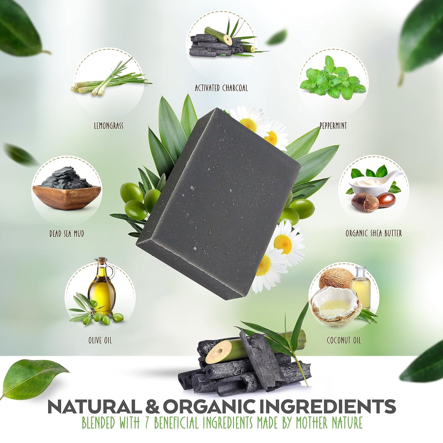 Aspen Kay Naturals Dead Sea Mud and Charcoal Soap Bar. With Organic Shea Butter & Pure Essential Oils. Charcoal Face Wash for Men, Women & Teens. (6 pack)