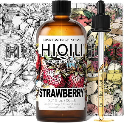 HIQILI Strawberry Fragrance Oil for Diffuser Use, Great for Candle, Soap, Body Butter Making, DIY Fruity Scent Perfume - 5.07 Fl Oz