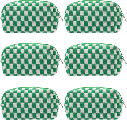 PAZIMIIK Checkered Makeup Bag for Purse Portable Zipper Make Up Pouch Small Cosmetic Case for Travel Accessories (6PCS Green)