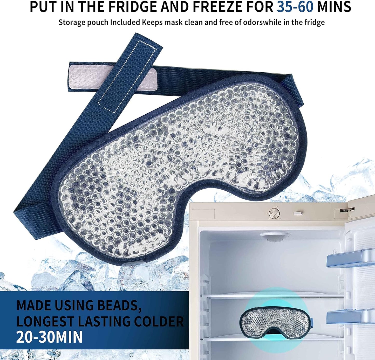 Cooling Eye Mask with Gel Bead, Reusable Cold Compress Ice Pack Sleeping Eye Cooling Pads for After Eyelid Surgery, Puffiness, Puffy Eyes, Headache, Migraine Relief(Navy Blue)