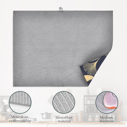 Ginkgo Leaves Dish Drying Rack Mat for Kitchen Counter,Dragonfly Butterfly Dish Drying Pad Absorbent Reversible Microfiber Protector for Coffee Bar Sink Countertops 18x24 Inch
