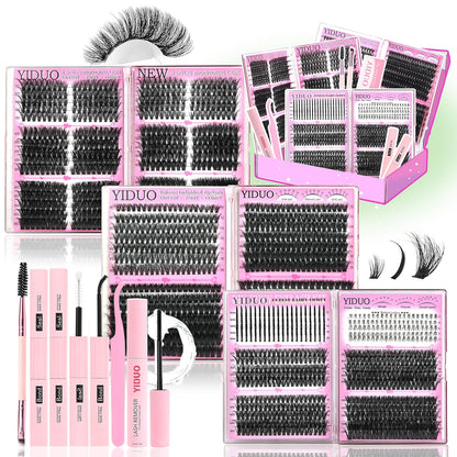 6 Box Mix Lashes Clusters Kit Gift Packs 1686Pcs with 2X Bond&Seal Volume Mega/Bottom Soft Extension False Eyelash D Curl Wispy Natural DIY Individual Fake Eyelashes for Beginners Bulk Pack