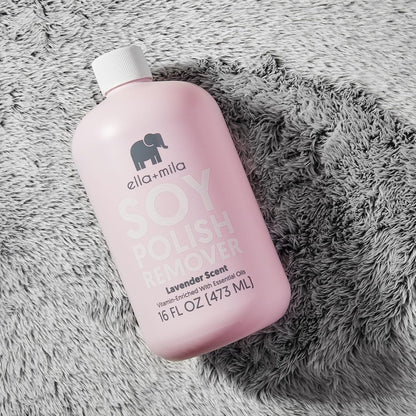 ella+mila Soy Nail Polish Remover Non-Acetone Nail Polish Remover - Non-Toxic Fingernail Polish Remover - For Natural Nail Polishes - Enriched with Lavender Essential Oil & Vitamins A,C & E (16 fl oz)