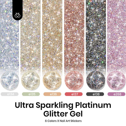 beetles Glitter Gel Polish - Diamond Shine 6 Colors Reflective Sparkle Gel Set, Silver Black Pink Gold Holographic Glitter Polish, with Nail Art Stickers Soak off Uv LED Manicure Gifts for Women