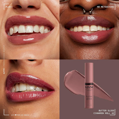NYX PROFESSIONAL MAKEUP Butter Gloss, Non-Sticky Lip Gloss - Cinnamon Roll (Dusty Nude Mauve)