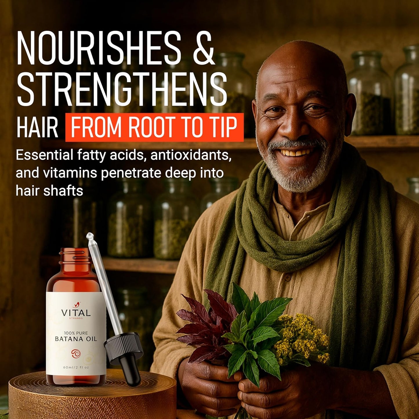 Batana Oil for Hair Growth – 100% Pure & Organic Botana Oil from Honduras – Strengthens, Thickens & Restores Natural Hair – Cold Pressed Raw Scalp & Hair Treatment for Men & Women – 60ml