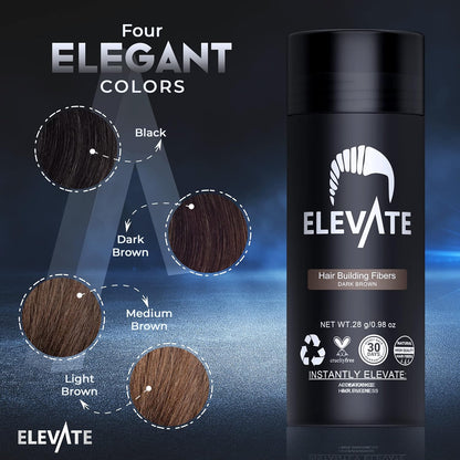 ELEVATE Hair Fibers for Thinning Hair Large Size 40g Bottle - 100% Natural Undetectable Keratin Fibers to Instantly Fill in Thinning Balding Loss Area Fuller in 30 Seconds Men & Women (Dark Brown)