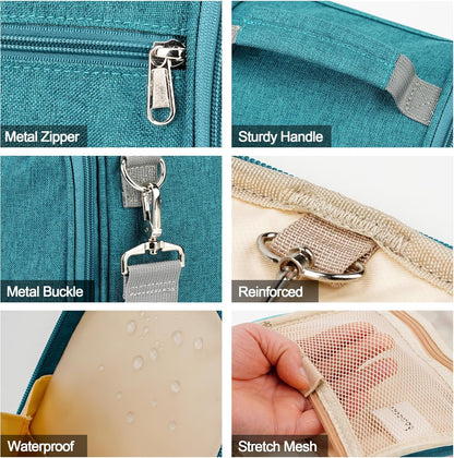 Travel Hanging Toiletry Bag for Women and Men, 6 Organizer Compartments, Holds Full Size Bottles, Extra Large Cosmetic Accessories, Makeup essentials, Bathroom Water-resistant Toiletries Bag, Blue