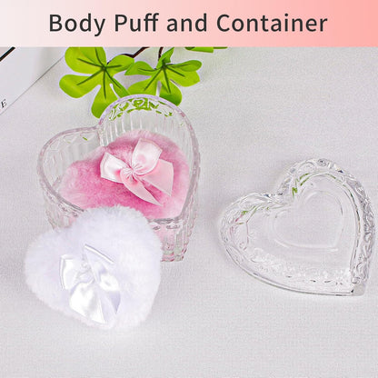 Large Body Powder Puffs and Containers, Crystal Clear Powder Container with Soft Power Puffs, Reusable Dusting Powder Case with Washable Velvet Face Body Glitter Puffs Wet and Dry Makeup
