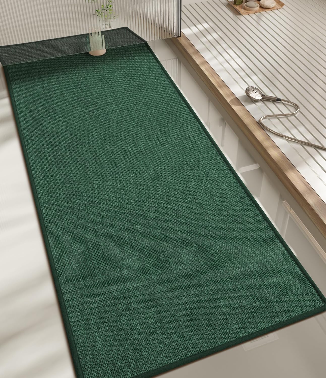 chakme Bathroom Rugs Mat 59x17, Ultra Thin Non Slip Bath Mats Runner Quick Dry Absorbent Bath Mat for Bathroom Floor, (Green, 59"x17")