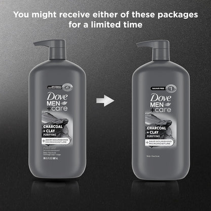 DOVE MEN + CARE Body and Face Scrub Charcoal + Clay Body Wash for Men with 24-Hour Nourishing Micromoisture Technology 30 oz