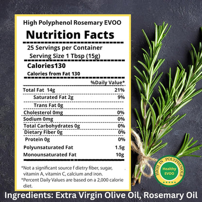 M.G. PAPPAS Rosemary Infused Olive Oil - High Polyphenol Rich Extra Virgin Olive Oil Unfiltered - Polyphenol Lab Report 650mg/kg - Cold Pressed Greek EVOO Award Winning - Rosemary Oil Cooking 12.7 Oz