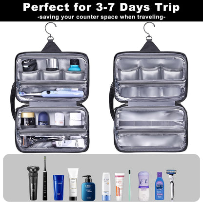 Toiletry Bag for Men, YKK Zippers Hanging Bathroom Shower Hygiene Bag with Metal XXL Swivel Hook, Big Comparment, Waterproof for Travel Accessories