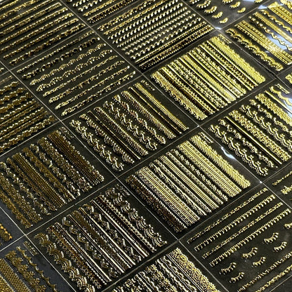 30 Sheets Gold Line Nail Art Stickers Gold Lace Nail Stickers 3D Self-Adhesive Gold Nail Decals Acrylic Nails DIY Design Nail Supplies for Women